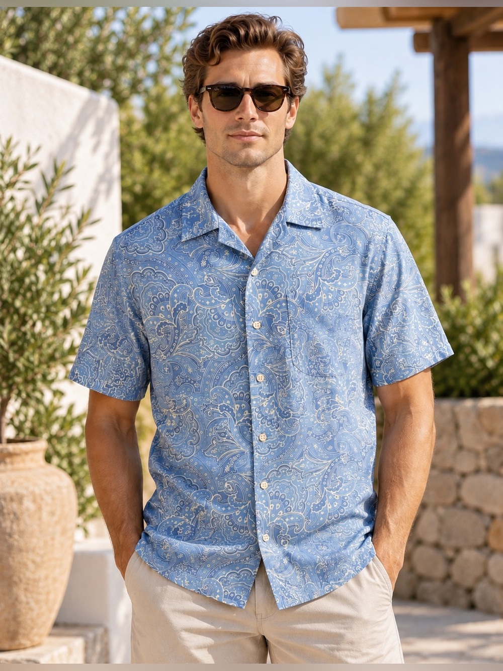 Tasso Elba Island Men’s Small Blue Paisley Short Sleeve Button Down Shirt